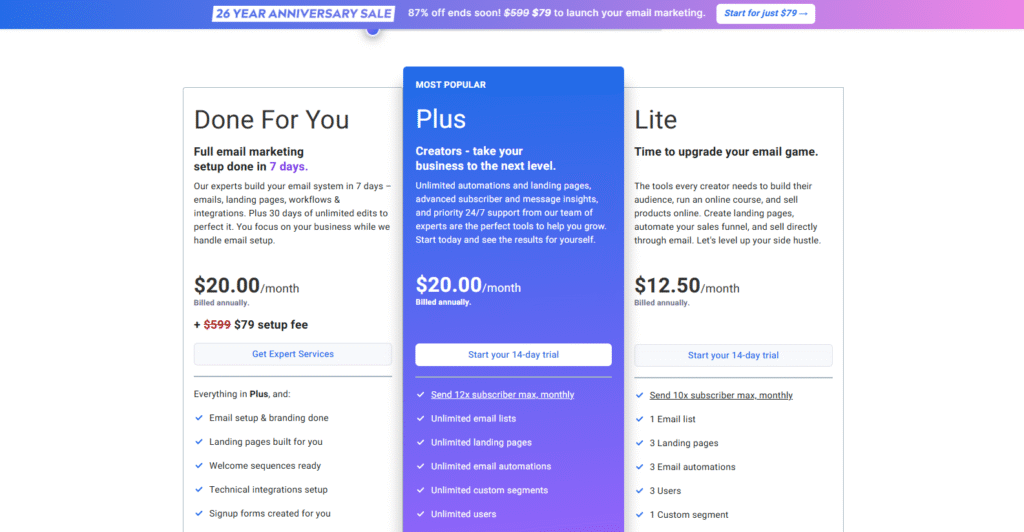 Pricing table or comparison chart