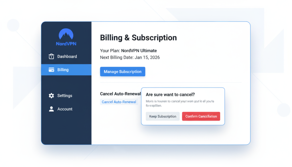 NordVPN cancellation interface